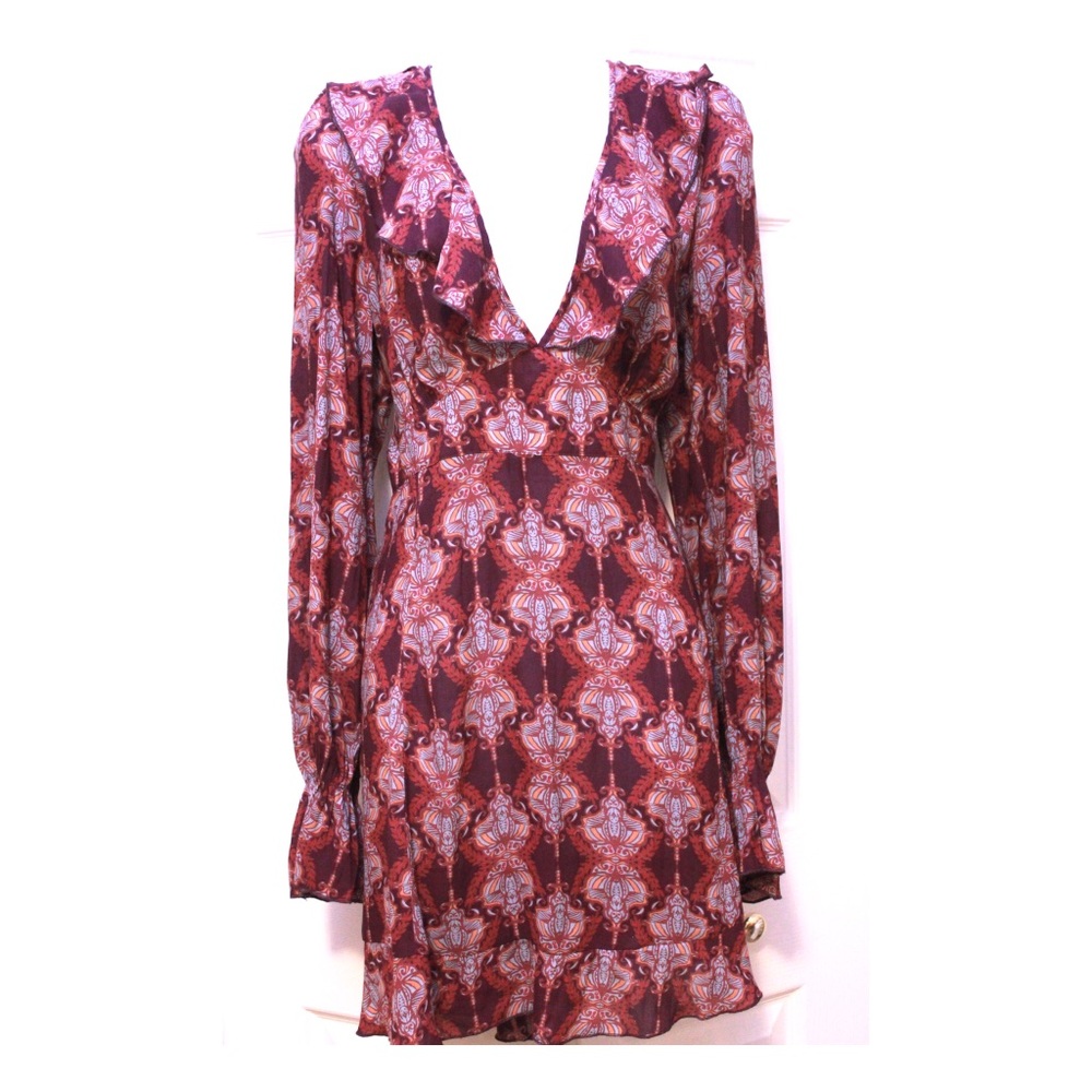 Free People Purple Bohemian Print Flounce Dress